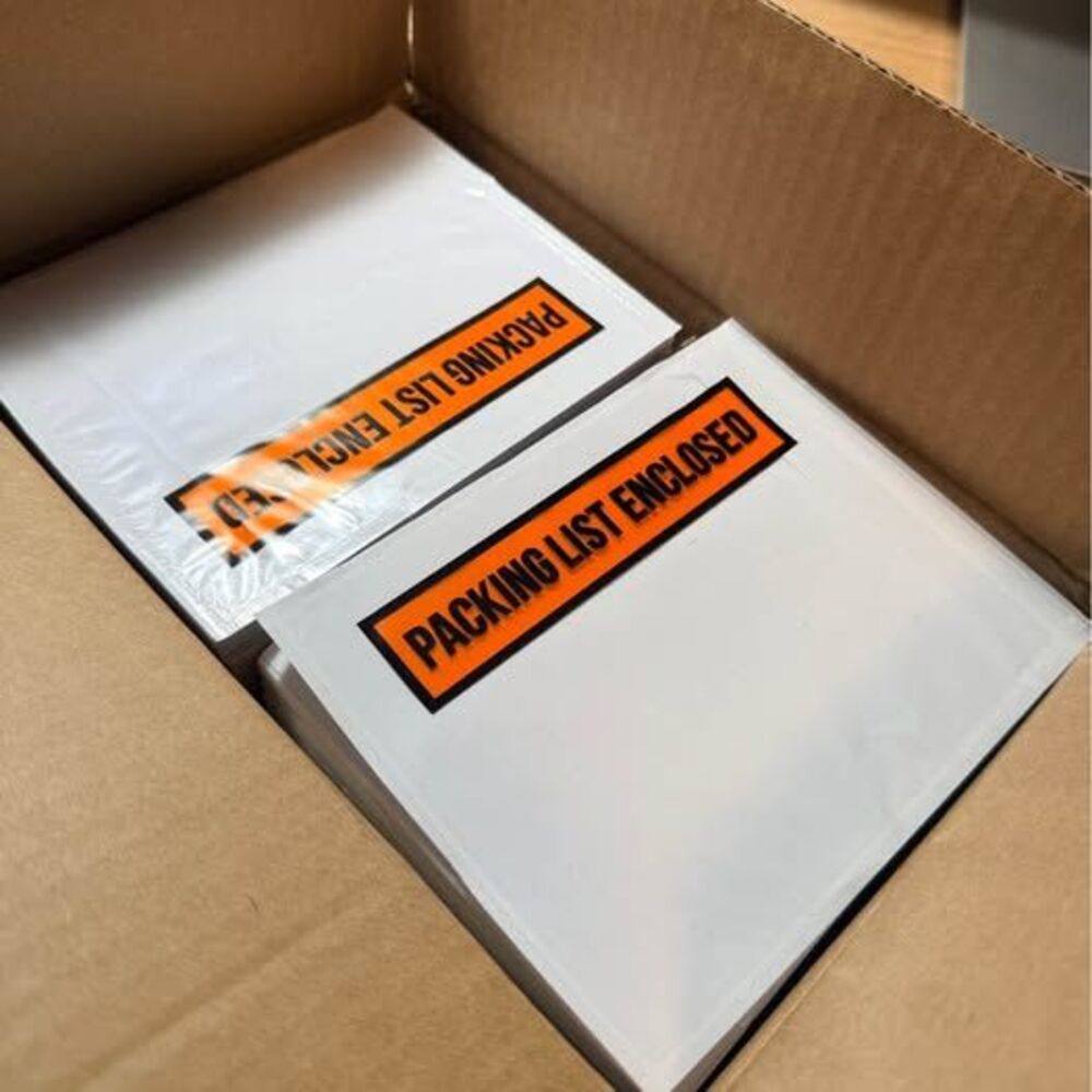 Box of clear plastic packing list envelopes- self adhesive